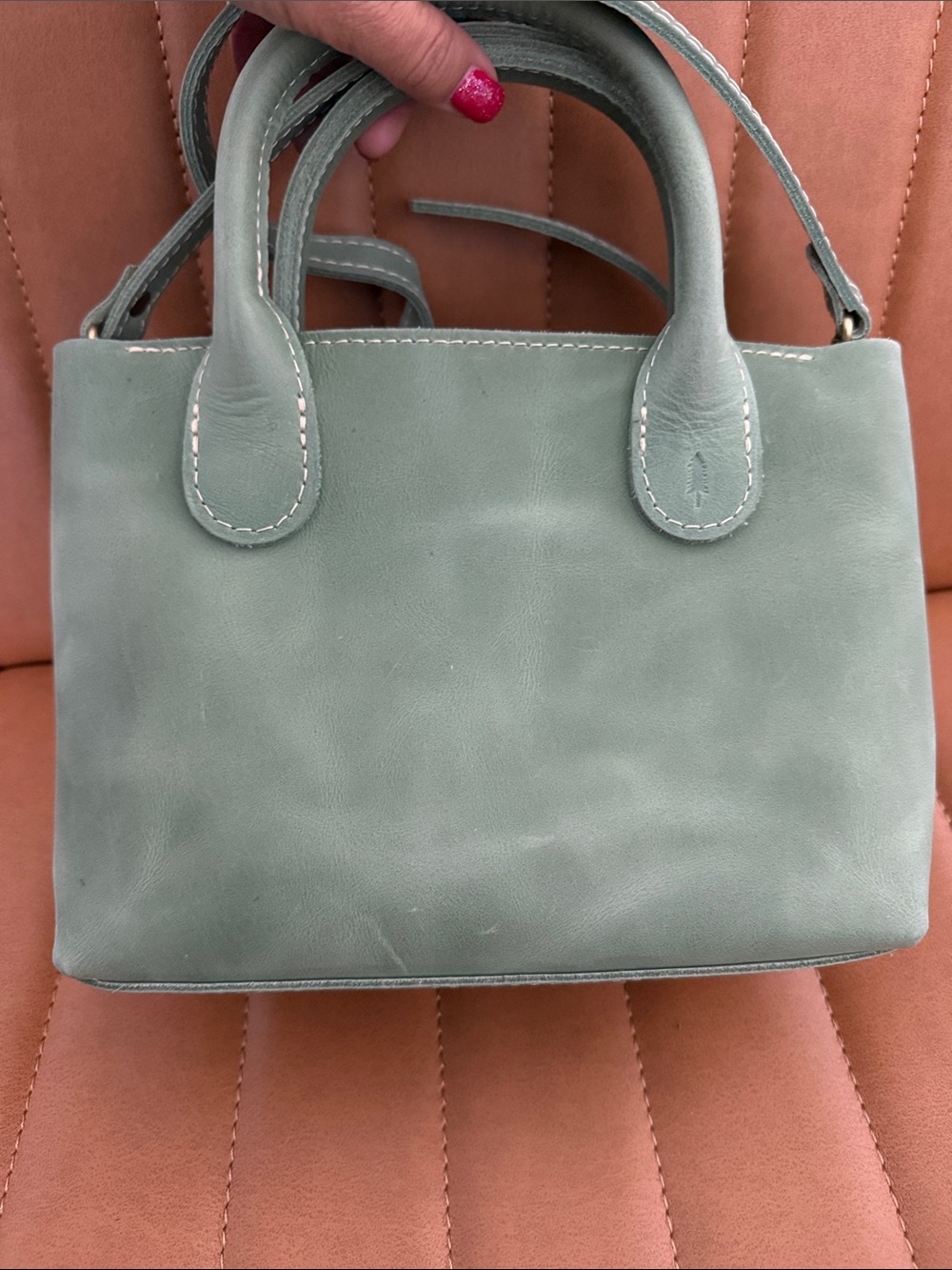 Portland Leather ~ SMALL Raindrop with Zipper~ CUCUMBER 🥒 👜 - Picture 5 of 15